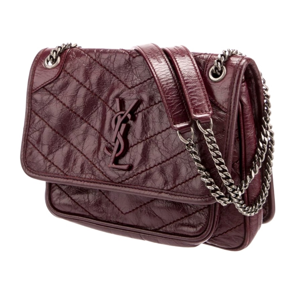 Yves Saint Laurent Burgundy crinkle Quilted Leather medium Niki Shoulder Bag EUC
